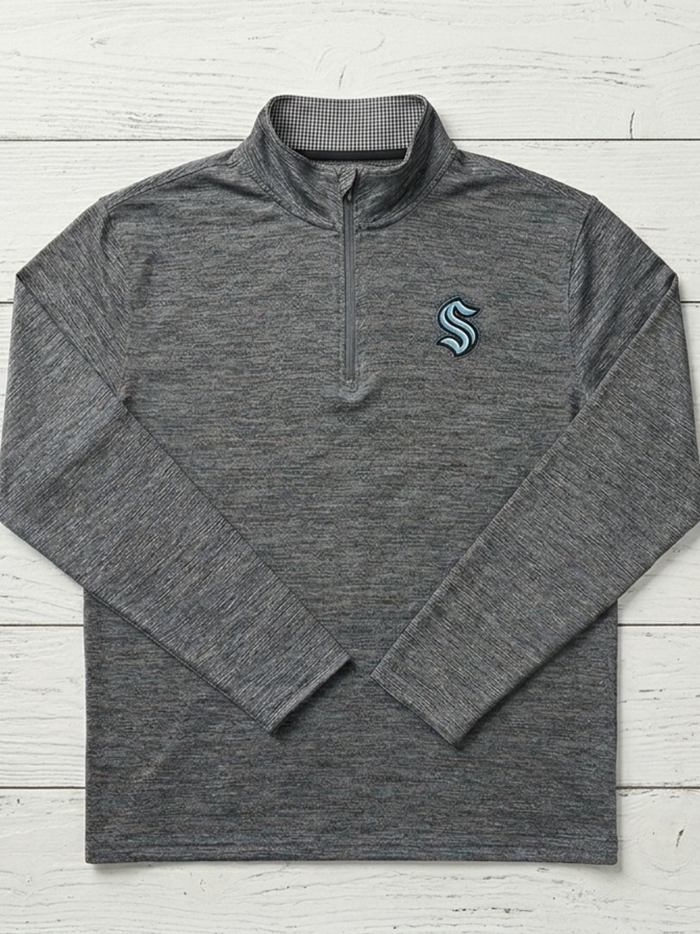 Seattle Kraken NHL Heather Gray 1/4 Zip Pullover Mens L Metropolitans Style EUC